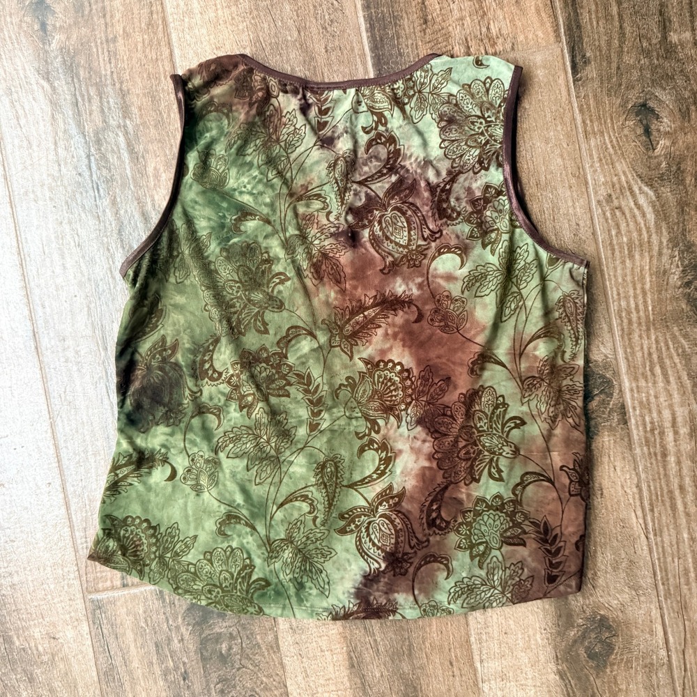 Dressbarn Vintage Whimsigoth Women Burnout Paisley Lace Tank Top,Green Brown, XL - Picture 4 of 11